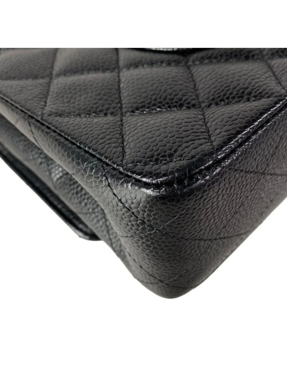 Chanel Shoulder Bag Double Flap Quilted Black Chain Silver